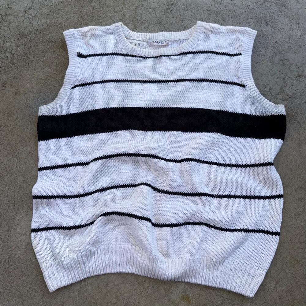Black and white striped knit sweater vest